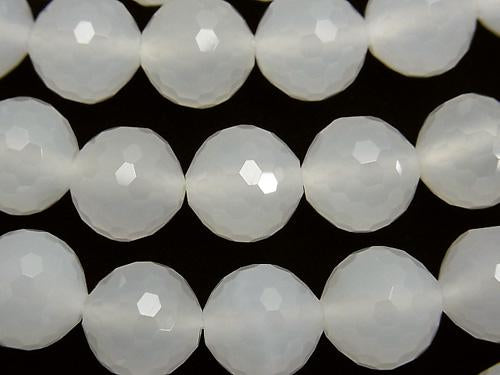 Diamond Cut! White Chalcedony 128 Faceted Round 12 mm half or 1 strand (aprx.15 inch / 36 cm)