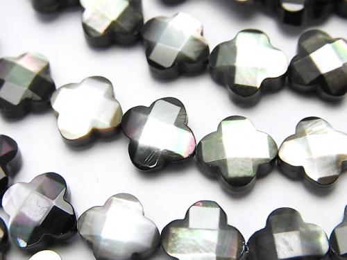 High quality Black Shell Flower (Faceted) 10 x 10 x 4 mm half or 1 strand (aprx.15 inch / 38 cm)