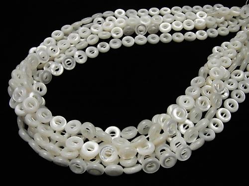 High quality White Shell (Silver-lip Oyster) AAA Coin (Donut) 8 x 8 x 3 mm half or 1 strand (aprx.15 inch / 38 cm)