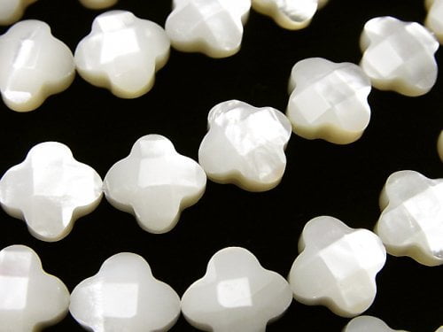 High Quality White Shell Flower (Faceted) 10x10x4mm 1/4 or 1strand beads (aprx.15inch / 38cm)