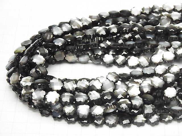 [Video] High Quality Black Shell Flower (Faceted) 10x10x4mm half or 1strand beads (aprx.15inch / 38cm)