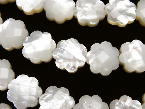 High quality White Shell Flower (Faceted) 12 x 12 x 4 mm half or 1 strand (aprx.15 inch / 38 cm)