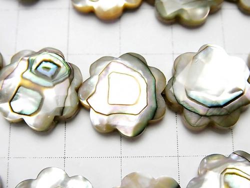 Abalone Shell Flower (Faceted) 15 x 15 x 4 mm 1/4 or 1strand (aprx.15 inch / 38 cm)