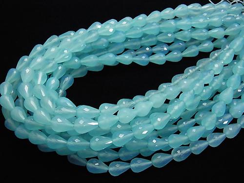 Sea blue Chalcedony AAA Vertical Hole Faceted Drop 13 x 8 x 8 mm 1/4 or 1strand (aprx. 1.5 inch / 38 cm)