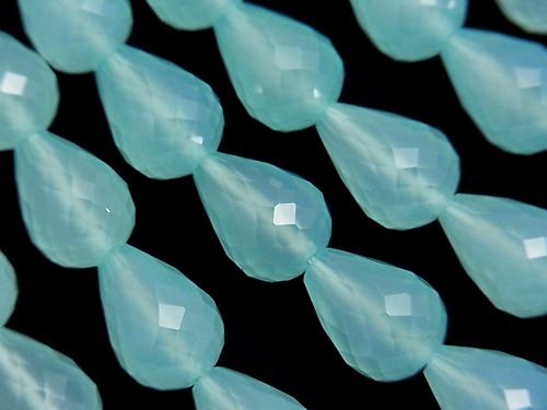 Sea blue Chalcedony AAA Vertical Hole Faceted Drop 14 x 10 x 10 mm 1/4 or 1strand (aprx.15 inch / 36 cm)