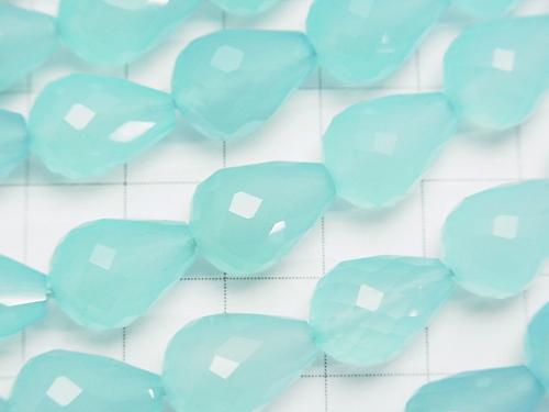Sea blue Chalcedony AAA Vertical Hole Faceted Drop 14 x 10 x 10 mm 1/4 or 1strand (aprx.15 inch / 36 cm)