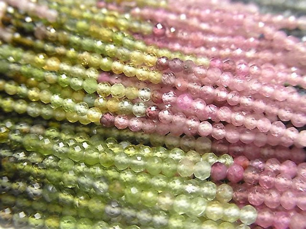 [Video] High Quality! Multicolor Tourmaline AAA- Faceted Round 2mm 1strand beads (aprx.12inch / 30cm)