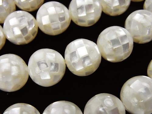 Mosaic Shell White Round 12 mm 1/4 or 1strand (aprx.15 inch / 36 cm)