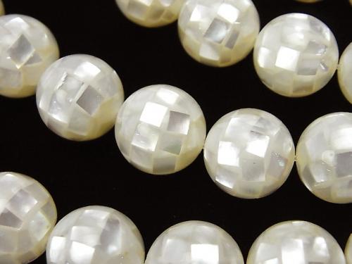 Mosaic Shell White Round 14 mm 1/4 or 1strand (aprx. 14 inch / 34 cm)