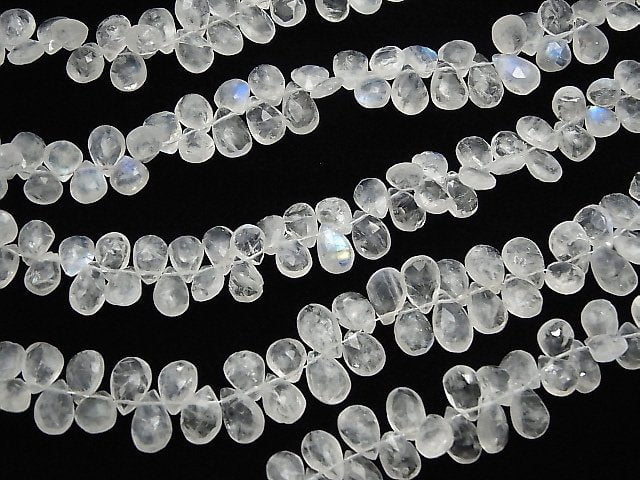 High Quality Rainbow Moonstone AA++ Pear shape Faceted Briolette half or 1strand beads (aprx.9inch / 22cm)