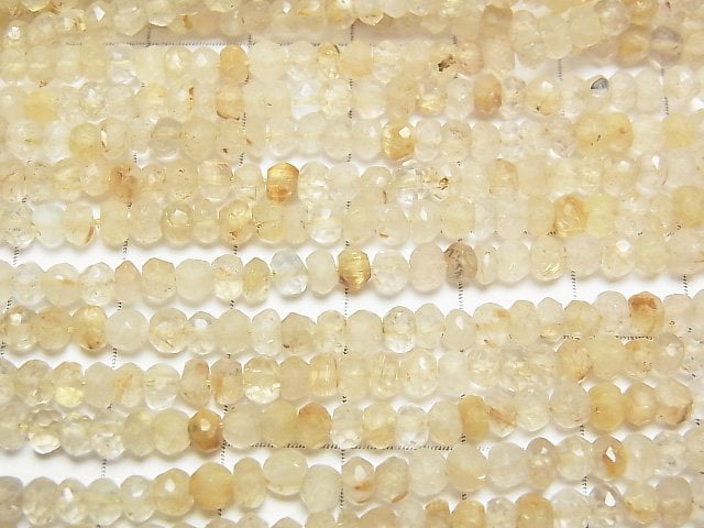 Rutilated Quartz AA+ Faceted Button Roundel  1strand beads (aprx.13inch/32cm)