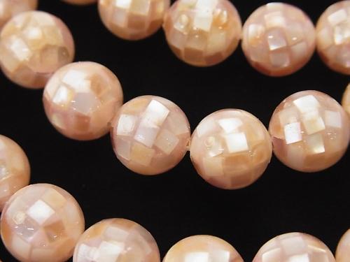 Mosaic Shell Pink Brown Round 10mm 1/4 or 1strand (aprx.15inch / 36cm)