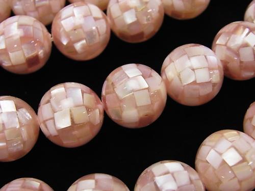 Mosaic Shell Pink Brown Round 14 mm 1/4 or 1strand (aprx.15 inch / 36 cm)