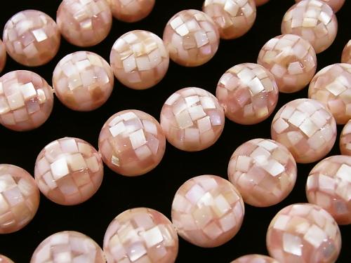 Mosaic Shell Pink Brown Round 14 mm 1/4 or 1strand (aprx.15 inch / 36 cm)