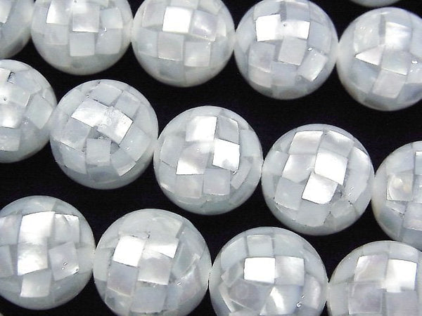 [Video] Mosaic Shell Silver Round 14mm 1/4 or 1strand beads (aprx.15inch/38cm)