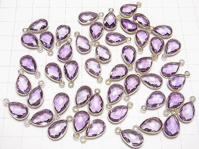 [Video]High Quality Pink Amethyst AAA Bezel Setting Faceted Pear Shape 13x9mm 18KGP 2pcs