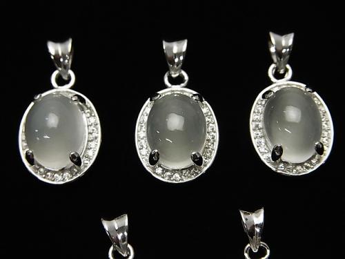 High Quality White Moon Stone with AAA CZ Pendant 14 x 11 x 8 mm Silver 925