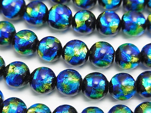 [Video] Lampwork Beads Round 8mm [Blue x Yellow] 1/4 or 1strand beads (aprx.15inch/36cm)