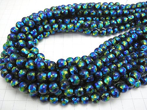 [Video] Lampwork Beads Round 8mm [Blue x Yellow] 1/4 or 1strand beads (aprx.15inch/36cm)
