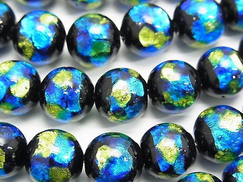 Lampwork Beads Round 12mm [Blue x Yellow] 1/4 or 1strand beads (aprx.14inch/34cm)