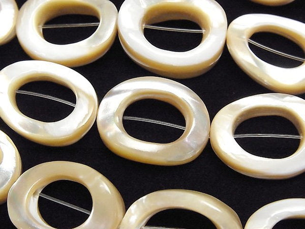 [Video]Mother of Pearl MOP Beige Donut Twist Oval 20x15x4mm half or 1strand beads (aprx.15inch/36cm)