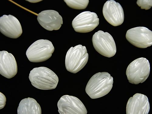 High quality White Shell (Silver-lip Oyster) AAA Flower bud 9 x 7 x 7 mm [Half Drilled Hole] 4 pcs $6.79!