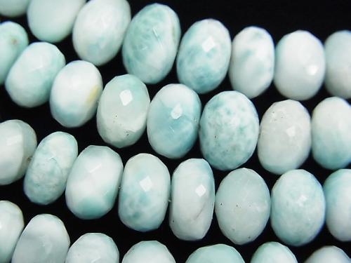 Larimar Pectolite AAA - AA ++ Faceted Button Roundel Size Gradient half or 1strand (aprx.17inch / 42 cm)