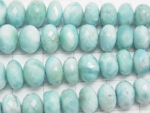 Larimar Pectolite AA ++ Faceted Button Roundel Size Gradation half or 1strand (aprx.17inch / 42 cm)