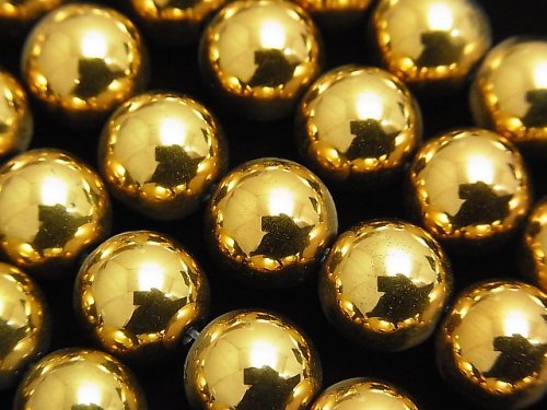 Hematite Round 10mm Gold Coated 1strand beads (aprx.15inch/38cm)