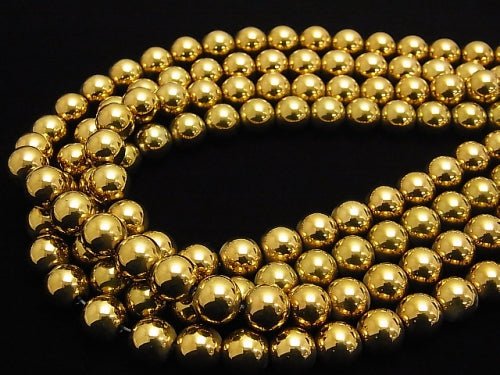 Hematite Round 10mm Gold Coated 1strand beads (aprx.15inch/38cm)