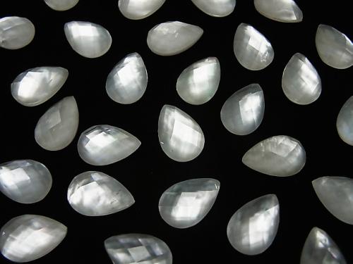 3pcs $8.79! White Shell x Crystal AAA 'Pear shape Faceted Cabochon 12 x 8 mm 3 pcs