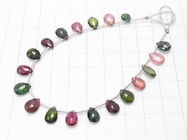 [Video] [One of a kind] High Quality Multicolor Tourmaline AAA Pear shape Faceted Briolette 1strand beads (aprx.7inch / 18cm) NO.41