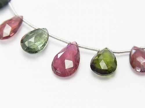 [Video] [One of a kind] High Quality Multicolor Tourmaline AAA Pear shape Faceted Briolette 1strand beads (aprx.6inch / 16cm) NO.43