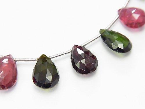 [Video] [One of a kind] High Quality Multicolor Tourmaline AAA Pear shape Faceted Briolette 1strand beads (aprx.6inch / 16cm) NO.44