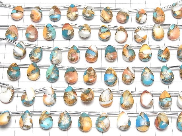 [Video] Oyster Copper Turquoise Pear shape (Smooth) 12x8mm 1strand (8pcs )