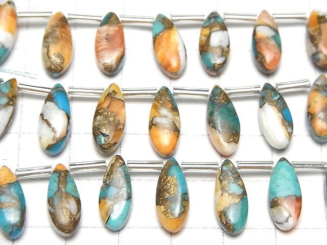 [Video] Oyster Copper Turquoise Pear shape (Smooth) 15x6mm half or 1strand (8pcs )