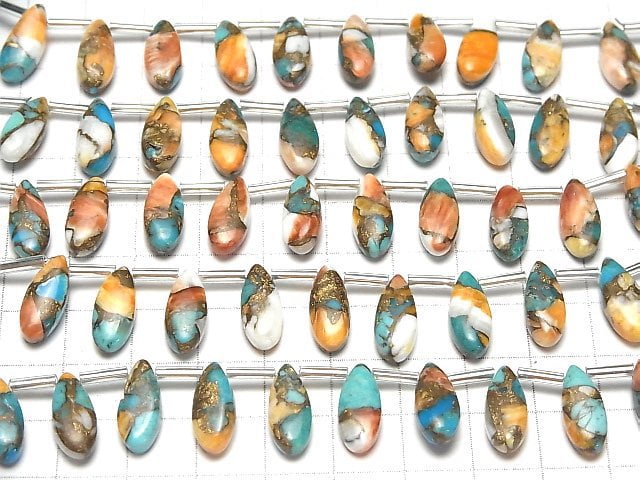 [Video] Oyster Copper Turquoise Pear shape (Smooth) 15x6mm half or 1strand (8pcs )