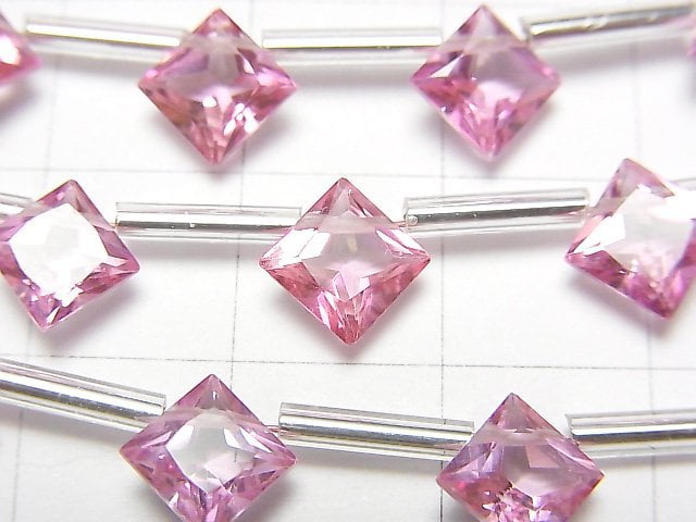 [Video]High Quality Pink Topaz AAA Diamond Princess Cut 8x8mm 1strand (8pcs )