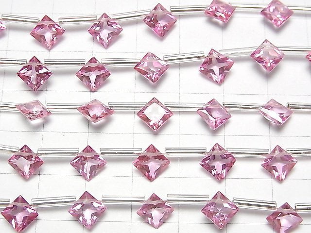 [Video]High Quality Pink Topaz AAA Diamond Princess Cut 8x8mm 1strand (8pcs )