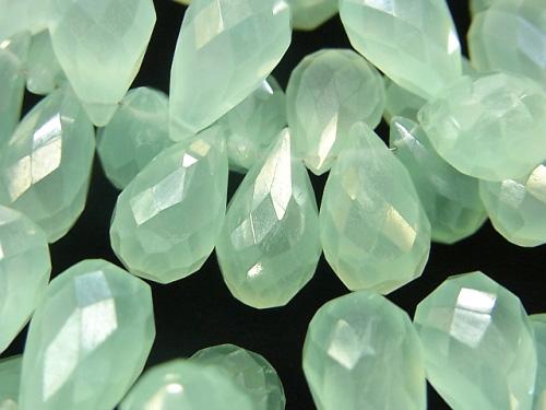 High Quality Pastel Green Color Chalcedony AAA Drop Faceted Briolette Coating 1/4 or 1strand (aprx.7inch / 18 cm)
