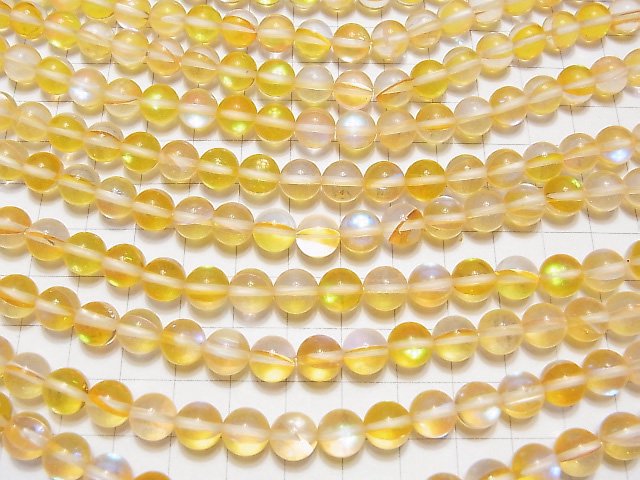 [Video]Yellow Luna Flash Round 8mm 1strand beads (aprx.15inch/36cm)