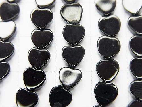 Black Tourmaline AAA - Vertical Hole Heart 6 x 6 x 2 mm half or 1 strand (aprx.15 inch / 38 cm)