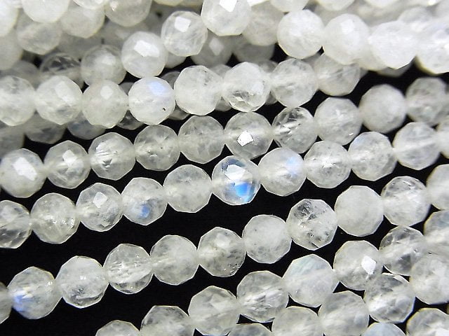 [Video]High Quality! Rainbow Moonstone AA++ Faceted Round 4mm 1strand beads (aprx.15inch/37cm)