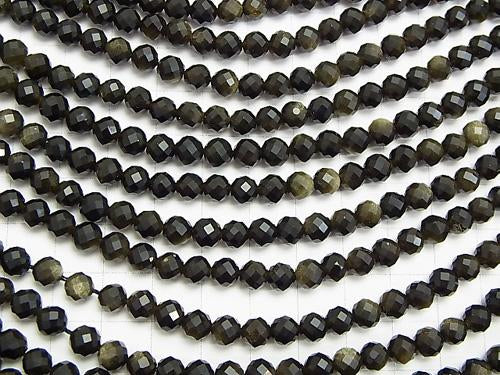 1strand $8.79! Diamond Cut! Golden Sheen Obsidian AAA 64Faceted Round 6mm 1strand (aprx.15inch / 38cm)