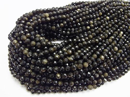 1strand $8.79! Diamond Cut! Golden Sheen Obsidian AAA 64Faceted Round 6mm 1strand (aprx.15inch / 38cm)