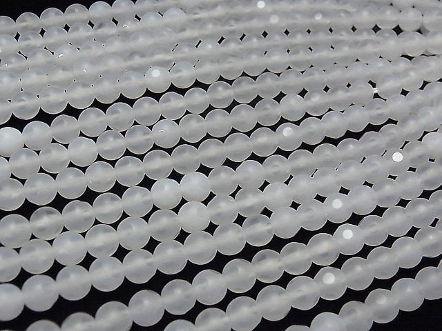 [Video] White Chalcedony polka dot Faceted Round 6mm 1strand beads (aprx.15inch / 37cm)