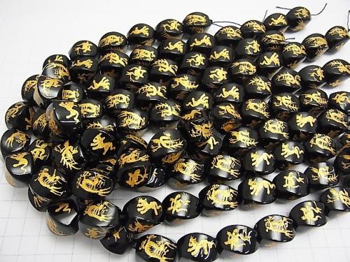 Four Divine Beasts Carving! Onyx Twist Faceted Rice 20 x 15 x 15 1/4 or 1 strand (aprx.15 inch / 36 cm)