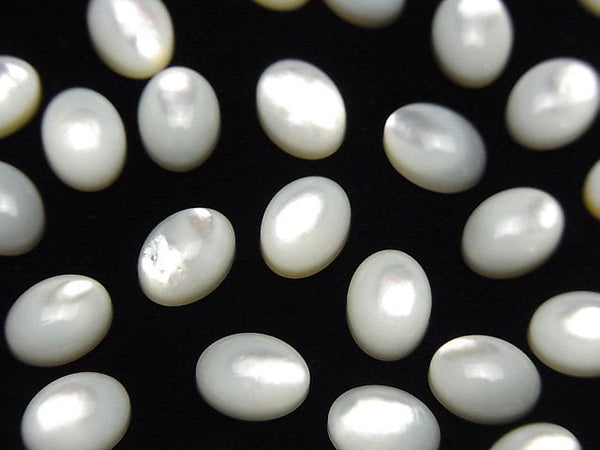[Video] High Quality White Shell (Silver-lip Oyster)AAA Oval Cabochon 8x6mm 5pcs