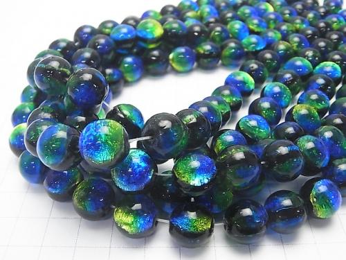 Lampwork Beads Round 12mm [Blue x Yellow] 1/4 or 1strand beads (aprx.14inch/35cm)