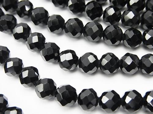 Diamond Cut! High Quality Black Spinel AAA Faceted Round  6 x 6 x 5.5 mm half or 1 strand (aprx. 15 inch / 37 cm)